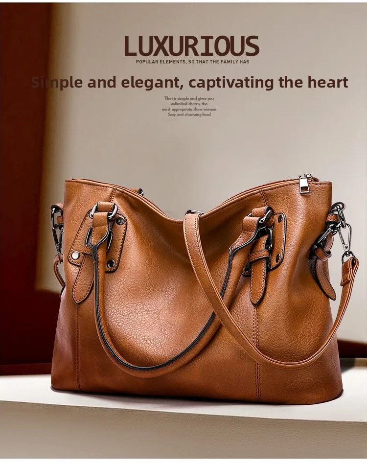 Luxury Retro Women's Handbag Set Soft PU Leather Handbag Large Capacity Designer Single Shoulder Horizontal Bag