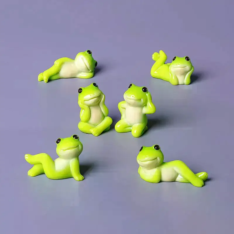 6 Pcs Cute Mini Resin Frog Figurine Set Various Relaxing Poses Fairy Garden Desktop Plant