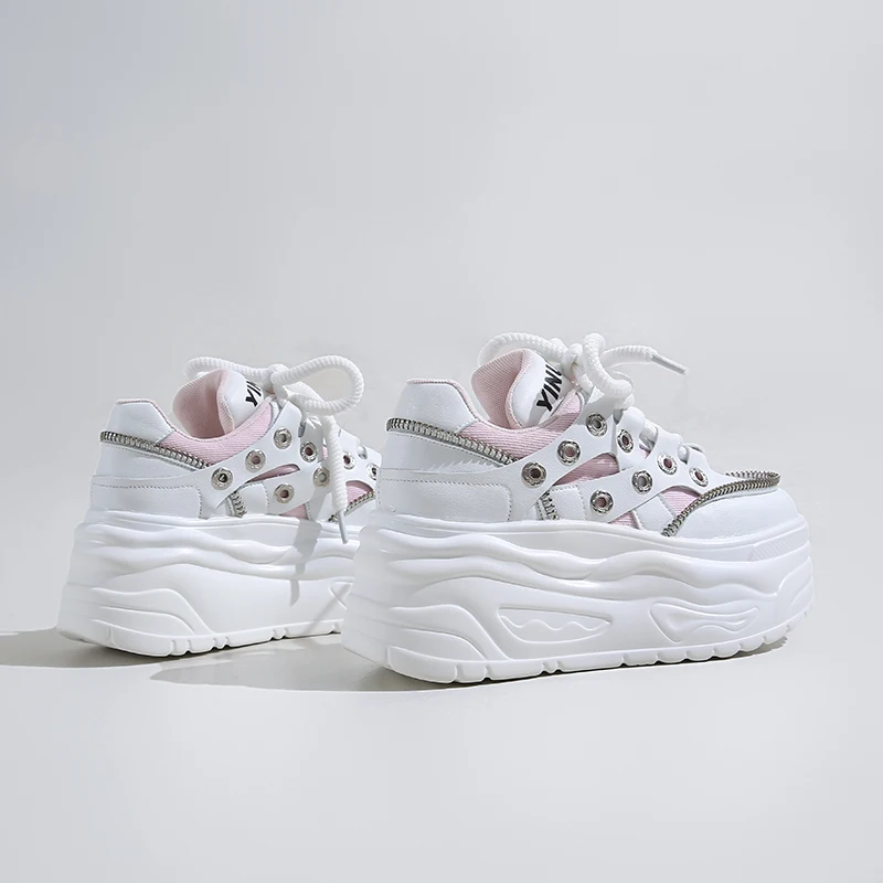 8CM High Platform Sneakers Women Casual Leather Sport Shoes New Autumn Vulcanized Skateboard White Shoes Woman Chaussures Femme