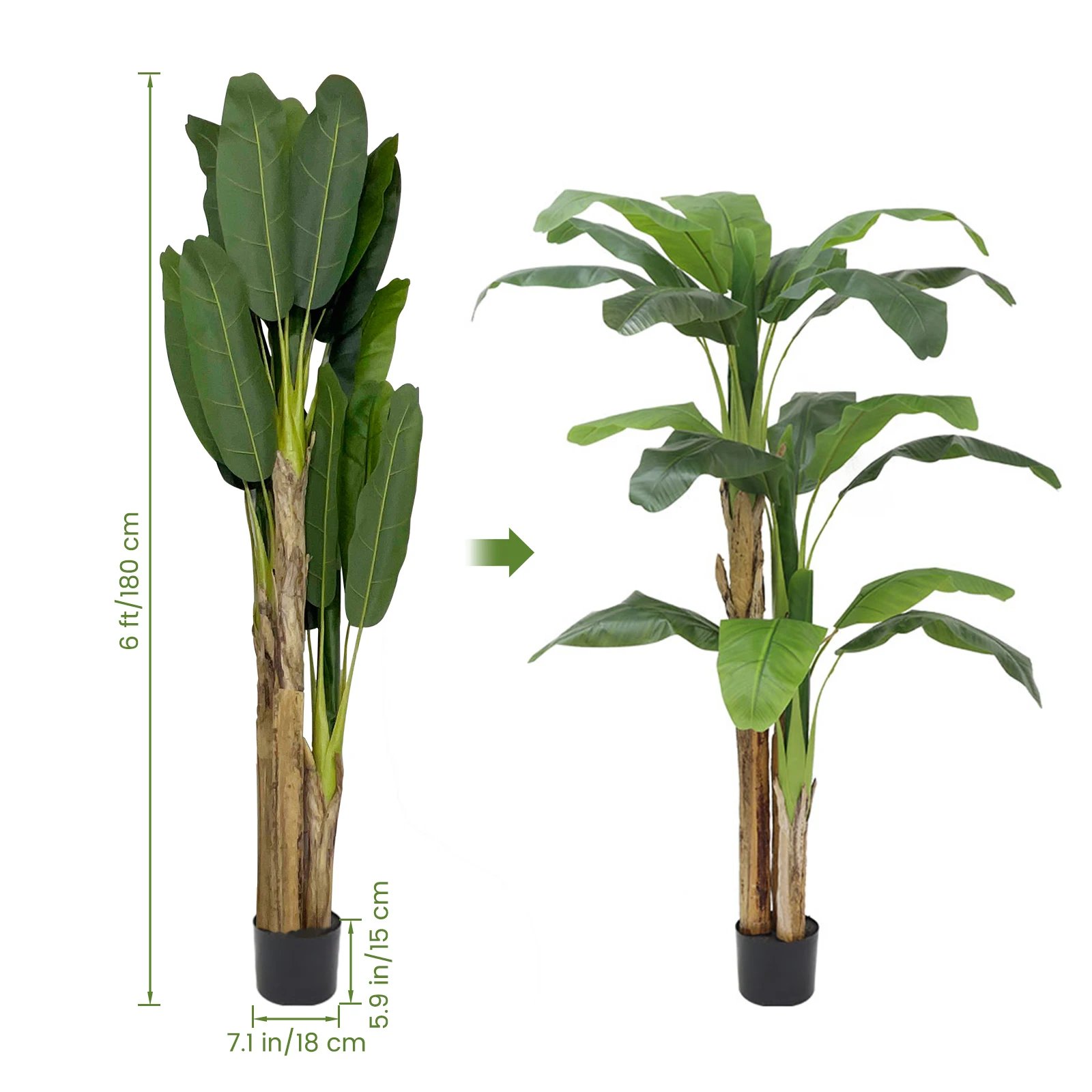 Artificial Banana Tree 6FT, Tall Fake Plants for Indoor Outdoor Decor,Large Faux Tree with Pot for Home Office Living Room Decor