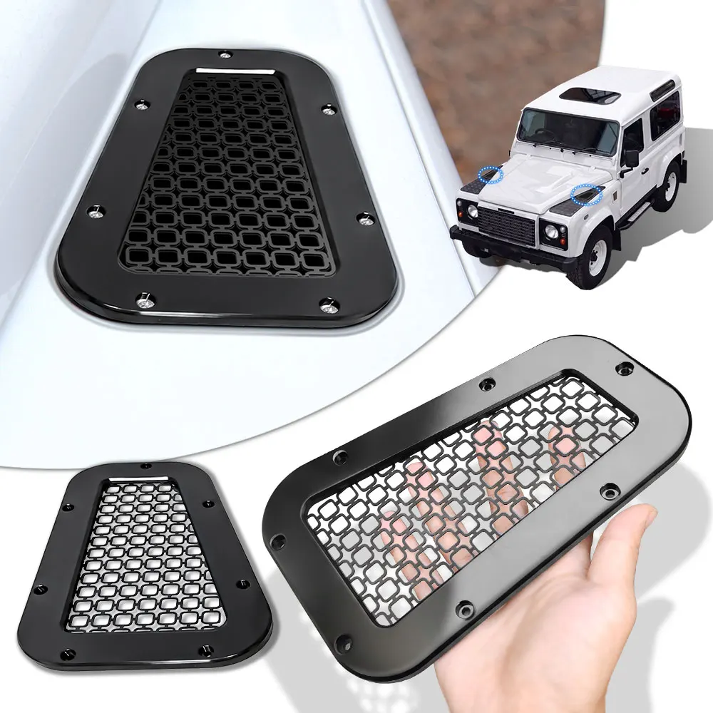 2 pcs Car Decorative Octa Front Hood Bonnet Side Trim Cover Steel Air Flow Intake Scoop Vent Snow Cover for Land Rover Defender