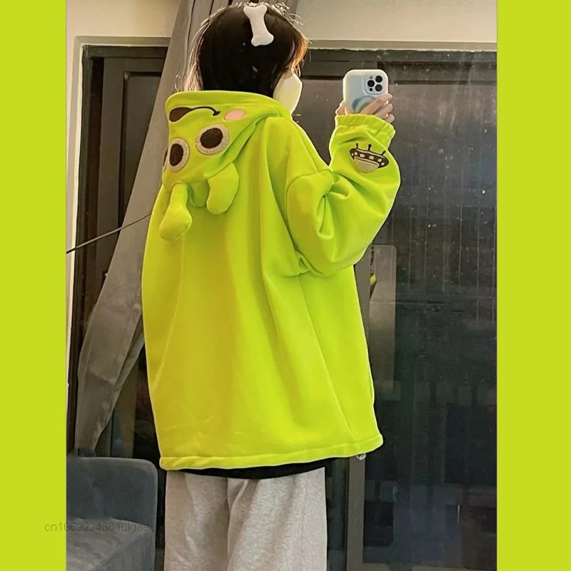 Disney Cartoon Alien New Color Fashion Clothes Women Loose Aesthetic Hoodies Y2k Cute Tops Zipper Jacket Female Sweatshirts