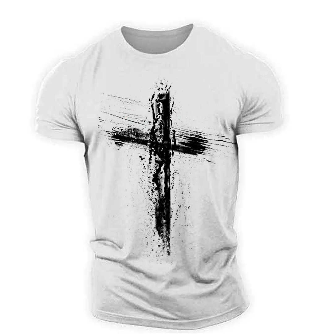 New Men\'s Muscle Cross Graphic Top 3d Printed T Shirt Sportswear Outdoor Lightweight Breathable Elastic Christian Style