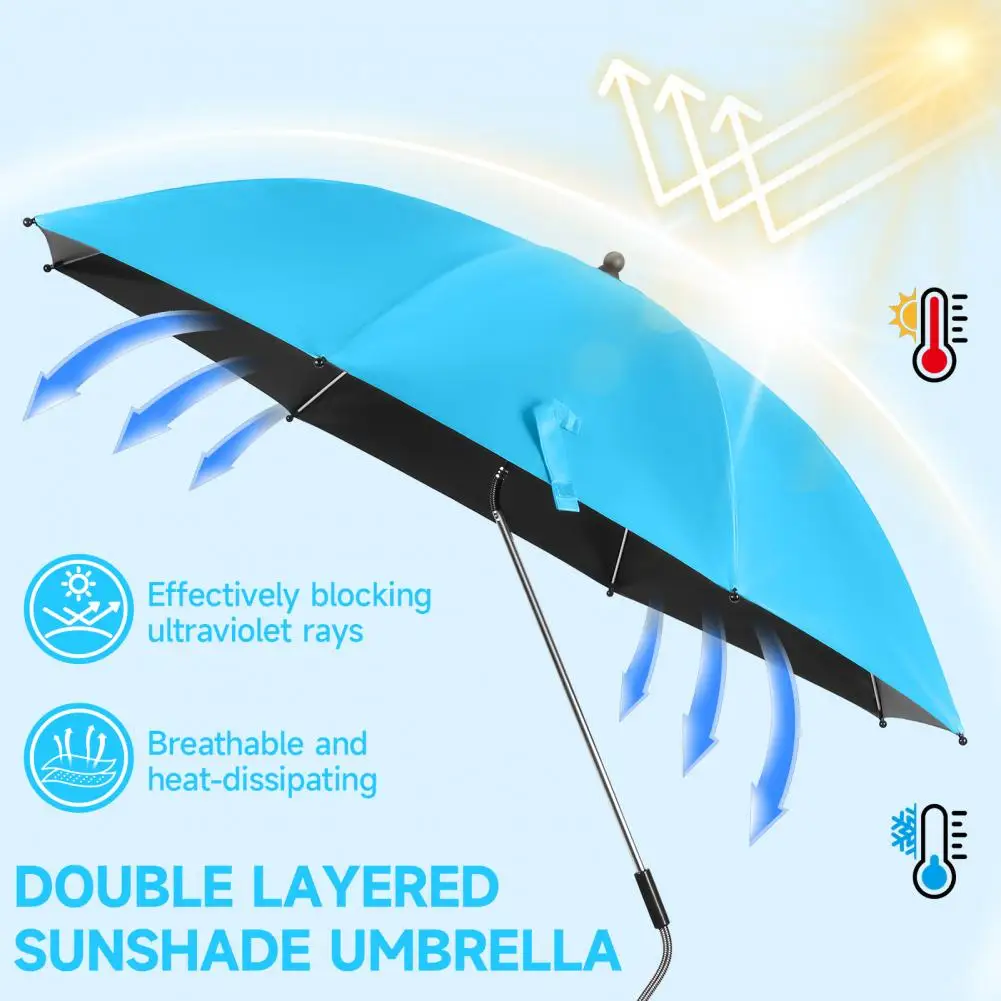 2 Pcs 48 Inch Beach Umbrella With Clamp UPF50+ Large Umbrella For Beach Chair 360-degree Adjustable Wheelchair Camping Chair