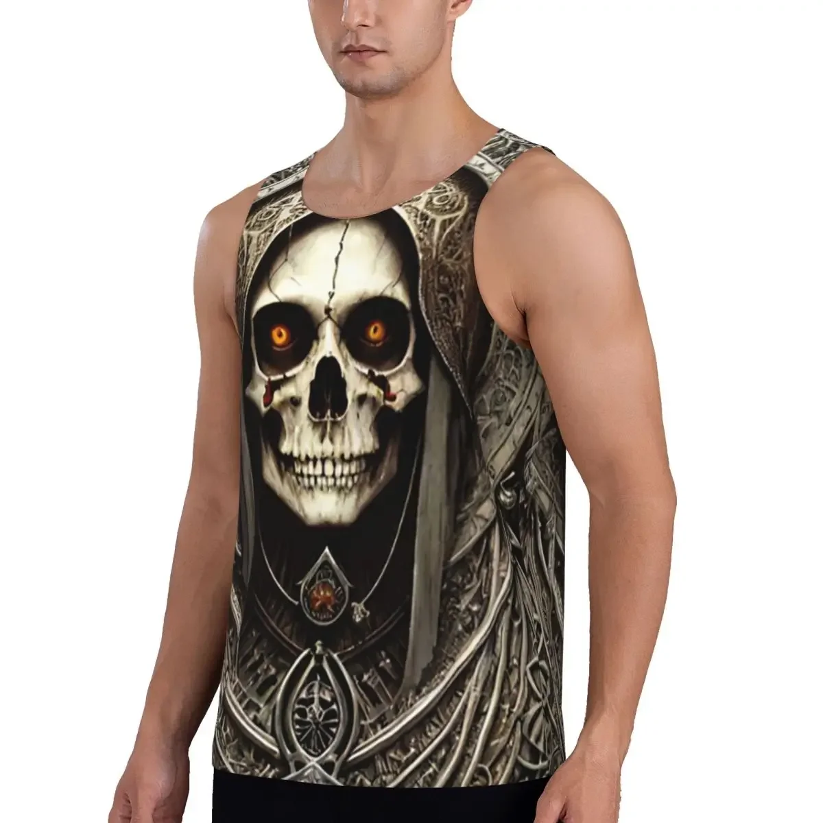 Quick Dry Santa Muerte Saint Death Goth Mexican Muertos Skull Gym Tank Muscle Sleeveless Shirt Bodybuilding Breathable Vest