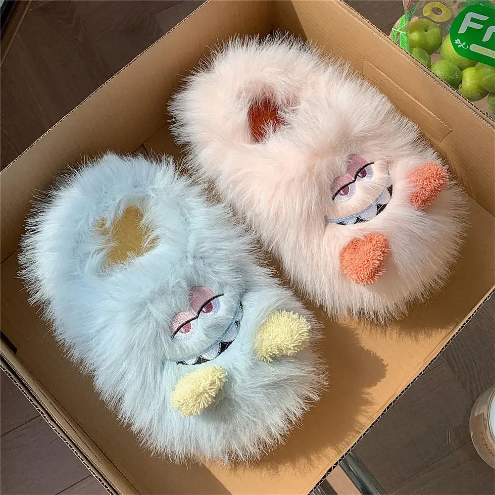 2024 new winter warm cartoon little monster floor cotton slippers women's leisure home indoor soft bottom plush slippers