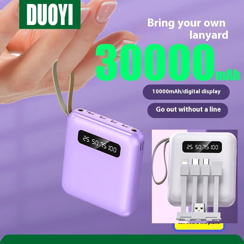 High quality NEW 30000mAh Power Bank Fast Charge Large Capacity Portable PowerBank 4 in1 Cable For iPhone Samsung HUAWEI