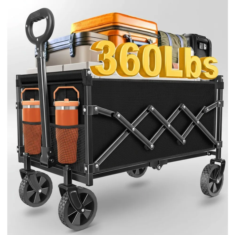 

Foldable Collapsible Wagon Cart with All-Terrain Wheels - Portable Beach Camping Grocery Cart, 360LBS Capacity