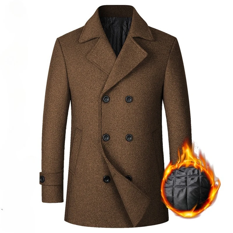

New Winter Men Double Breasted Woolen Coats Thicker Warm Cashmere Trench Coats Long Jackets Quality Male Winter Overcoats Eur XX