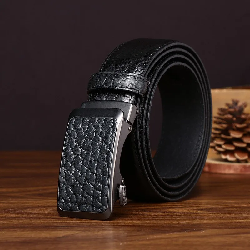 Top layer leather automatic belt men's light luxury formal trousers style