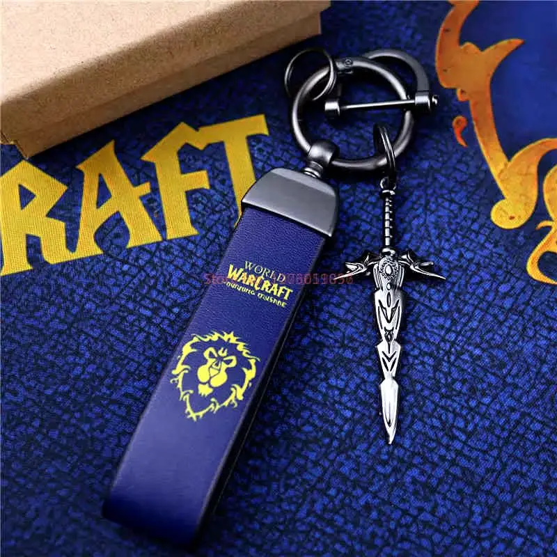 In Stock World Of Warcraft Horde Pendant Alliance Metal Pendant Leather Keychain Bag Jewelry Male Gift