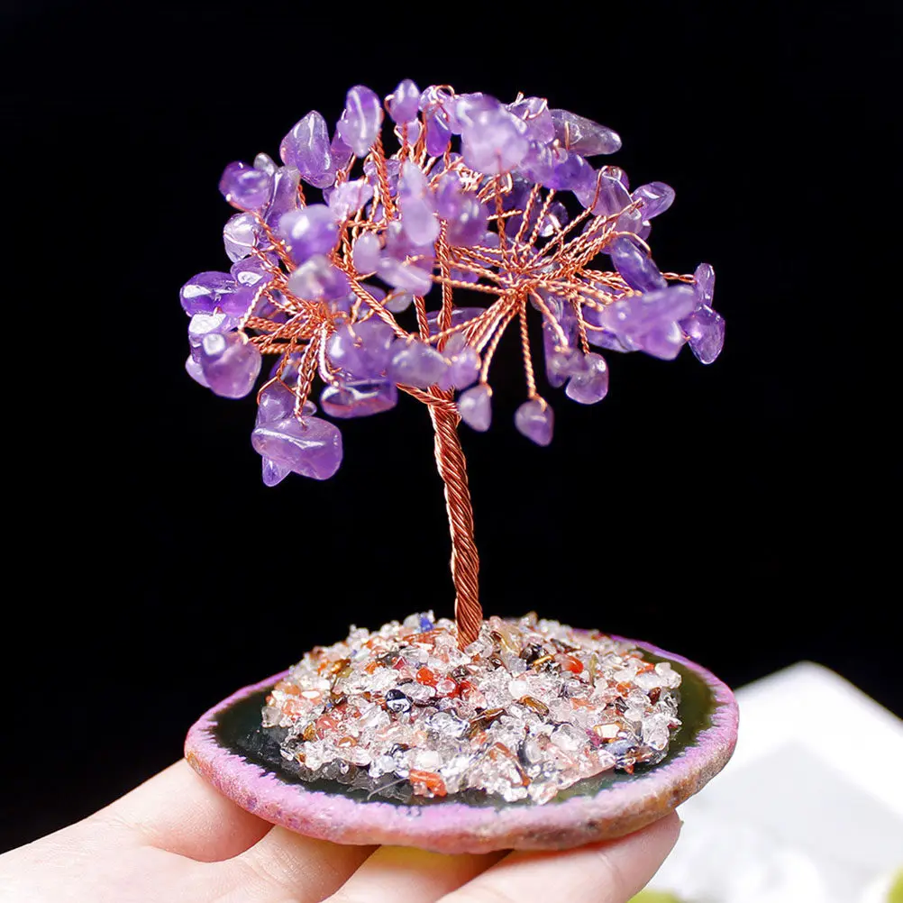 Crystal Agate Fortune Tree Decor – Handmade Mini Desktop Ornament for Office, Store, Restaurant & Festival