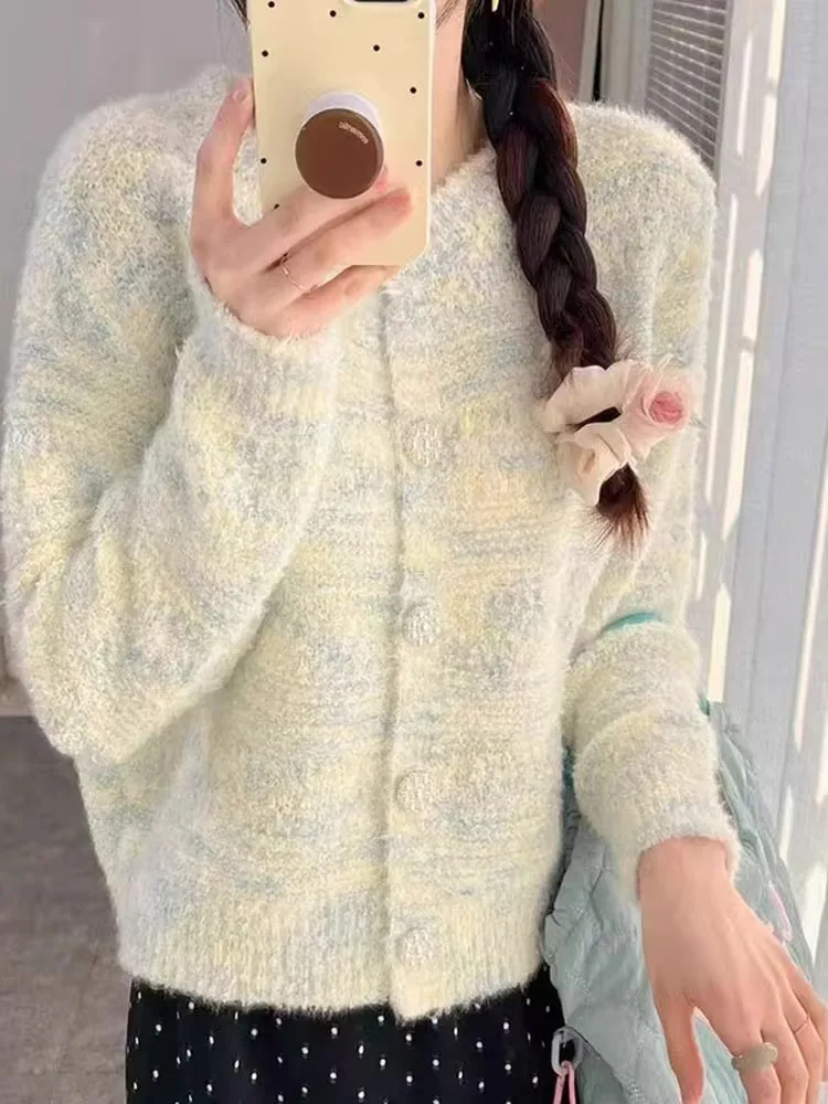 Aduated Furry Strickpullover Mantel Damen Ort Sle Herbst Winter Wärme Single Button Round Ne Long Sve Top