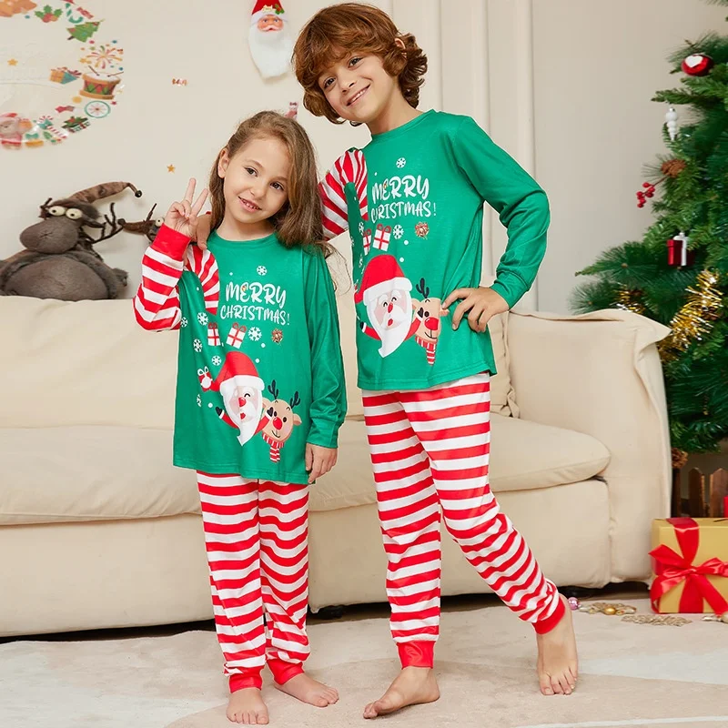 Christmas Family Matching Set Stripe Letter Santa Claus Cartoon Print Adult Kid Baby Outfits Tops+P+Pants 2PCS Pajamas Sleepwear