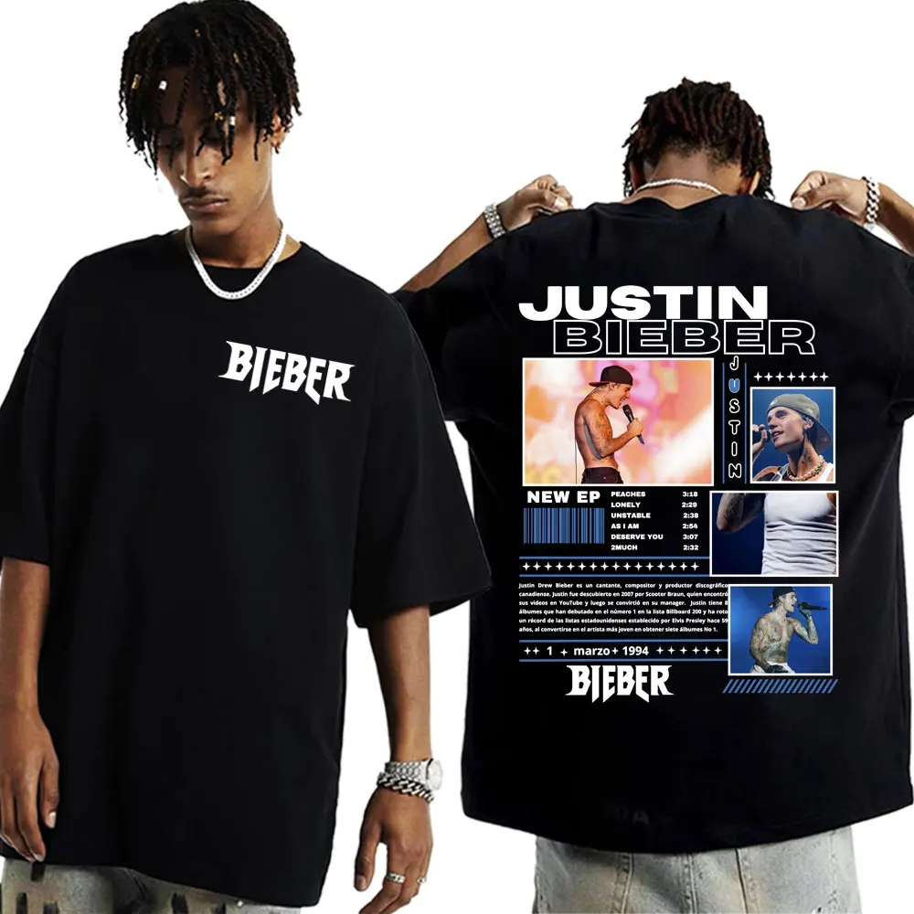 Rapper Justin Bieber Tour Graphic T-shirts Men's Clothing Hip Hop Pop Music T Shirts Unisex Casual 100% Cotton Oversized T-shirt