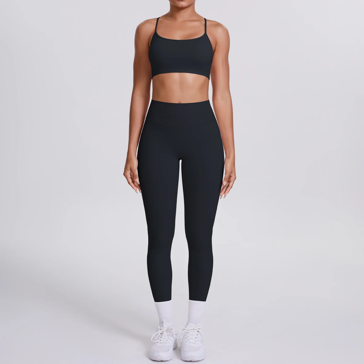 Yoga-Anzug, Sport-Set, Fitnessstudio, nahtlos, stoßfest, Sport-BH, Damen, hohe Taille und Hüften, eng, pfirsichfarbene Gesäßhose, Damen-Sportbekleidung – Detail 10