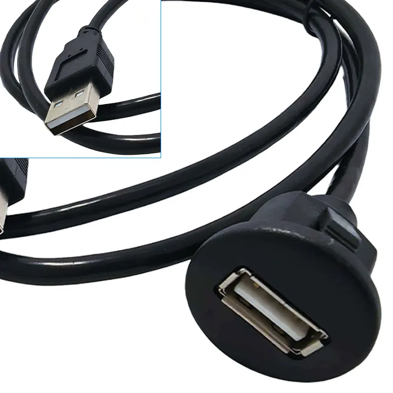 Socket USB 2.0 Male to Female Waterproof Extension Waterproof Cable for Car Dashboard Audio USB Panel Extension Cable Adapter