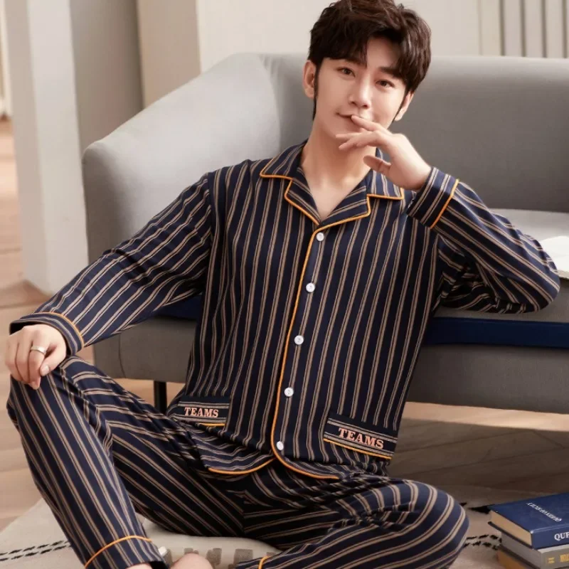 Pajamas Pure cotton Long-sleeved suit Young and middle-aged All cotton Spring autumn winter Autumn loungewear Men's pajamas