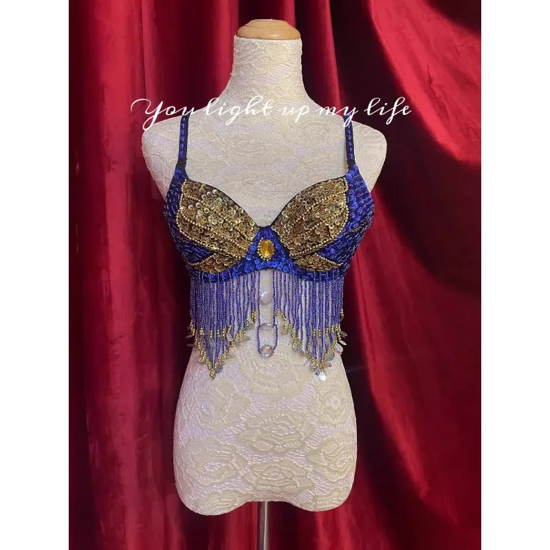 맞춤형 마지막 주문 결함 밸리 댄스 탑 여성 브래지어 술 스팽글 반짝 이는 나비 패턴 브래지어 속옷