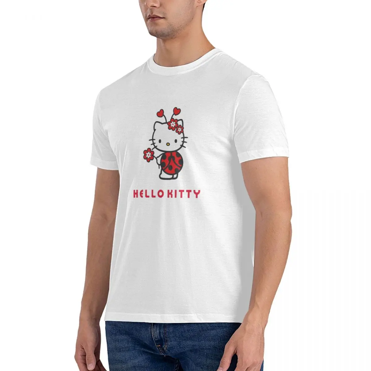 Different Style Men's T Shirt Sanrio Hello Kitty Funny Tee Shirt Short Sleeve Crew Neck T-Shirt Pure Cotton Printed Clothing