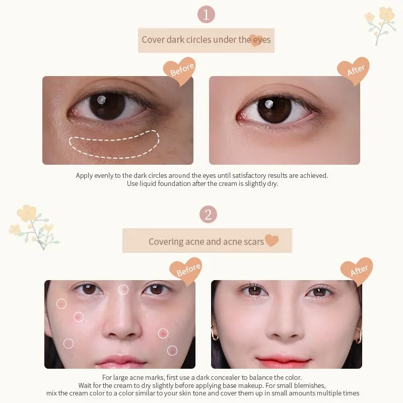 NOVO Clean&Moisturizing Light Three Color Concealer Cream Covers Acne and Black Eyes, Naturally Melts Facial Concealer