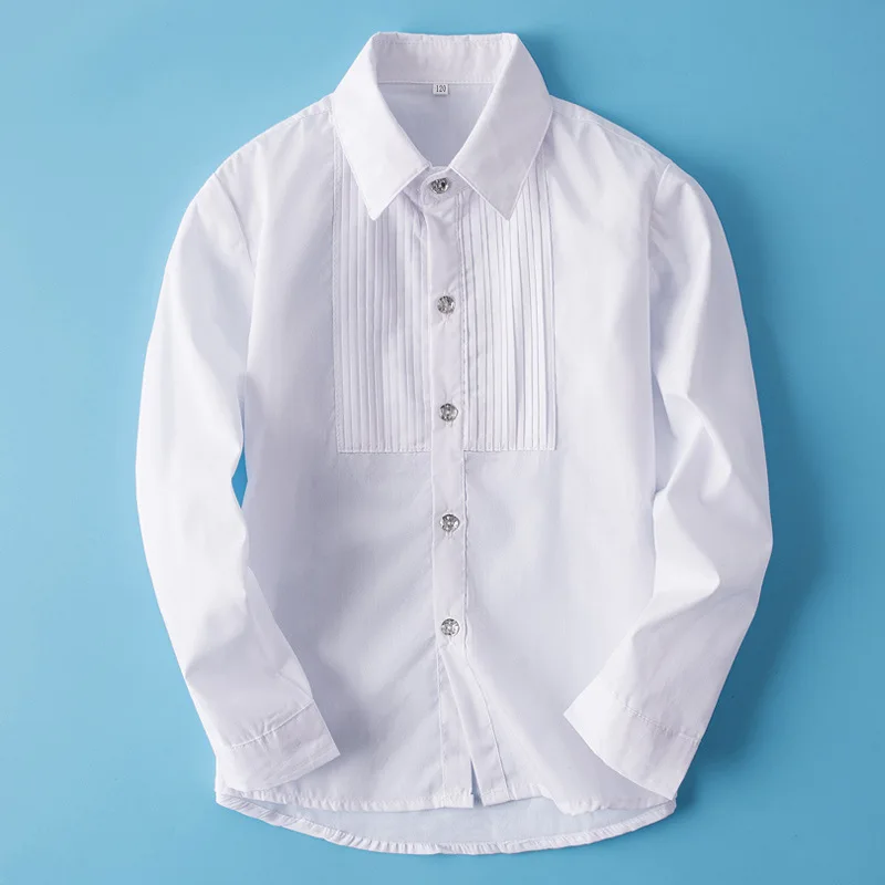 Spring Autumn Boy Shirt White Long Sleeve Anti-wrinkle Easy-care Turndown Collar Style Girl Blouses For Boys Travel