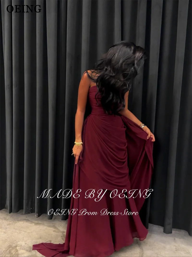 OEING シンプルマーメイドバーガンディプロムドレス ストラップレスプリーツ フロアレングスパーティードレス فساتين سهرة カスタマイズ