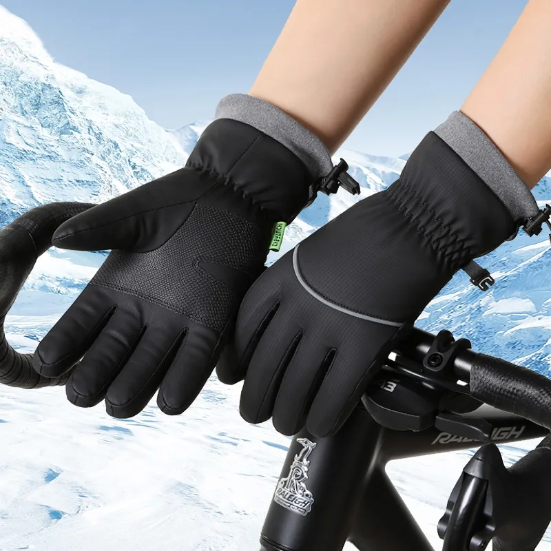 

Men Winter Waterproof Cycling Gloves Outdoor Sports Running Motorcycle Ski Touch Screen Fleece Gloves Non-slip Warm Full Fingers