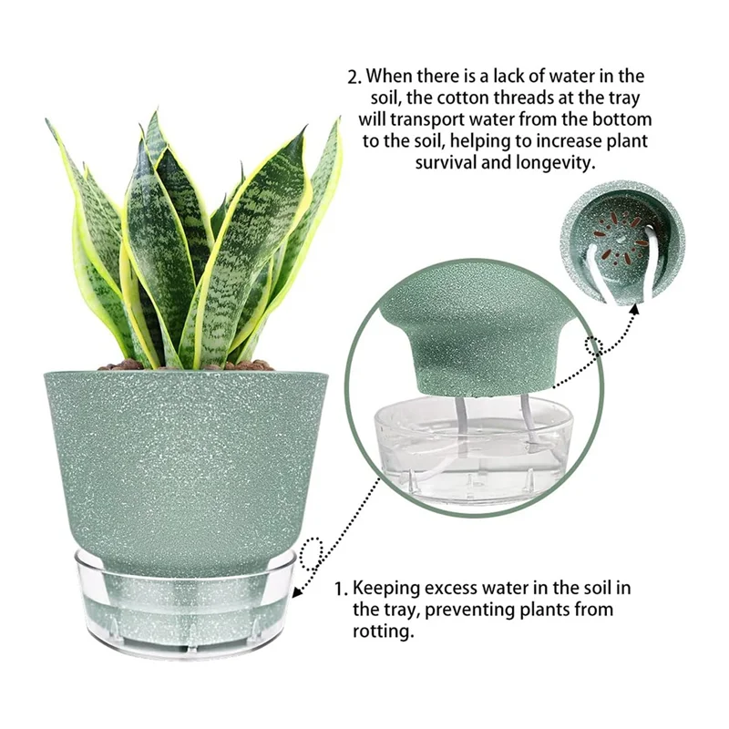 

A98E-6 Inch Self Watering Plant Pot With Visual Reservoir And Drainage Hole, Planting Pot For Indoor Outdoor 5Pack