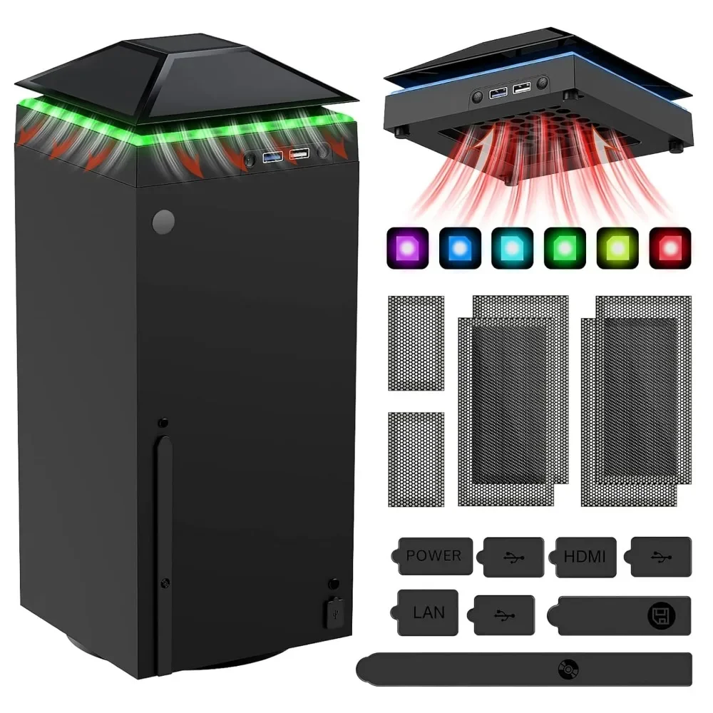 

Cooling Fan Dust Guard for Console with RGB Light Strip Filter Plugs Quiet Three Speed Dual USB