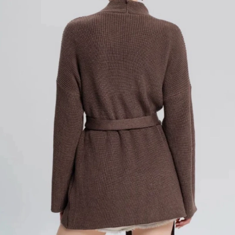 French Lace-Up Bathrobe Wind Sweater Women 2024 Autumn And Winter Lazy Wind Sweater Coat Long Cardigan Loose Sweater