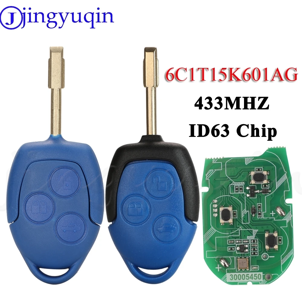 

jingyuqin 3 Button Remote Car Key Fob 433MHz 4D63 Chip 6C1T15K601AG For Ford Transit WM VM 2006-2014 FO21 Keys Control FOB