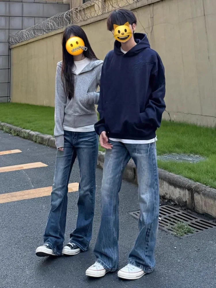 Schlankmachende, hoch taillierte, ausgestellte Jeans für Herren, Frühling und Herbst, Blitzmuster, amerikanisches High-Street-Langbein-Verlängerungsmesser