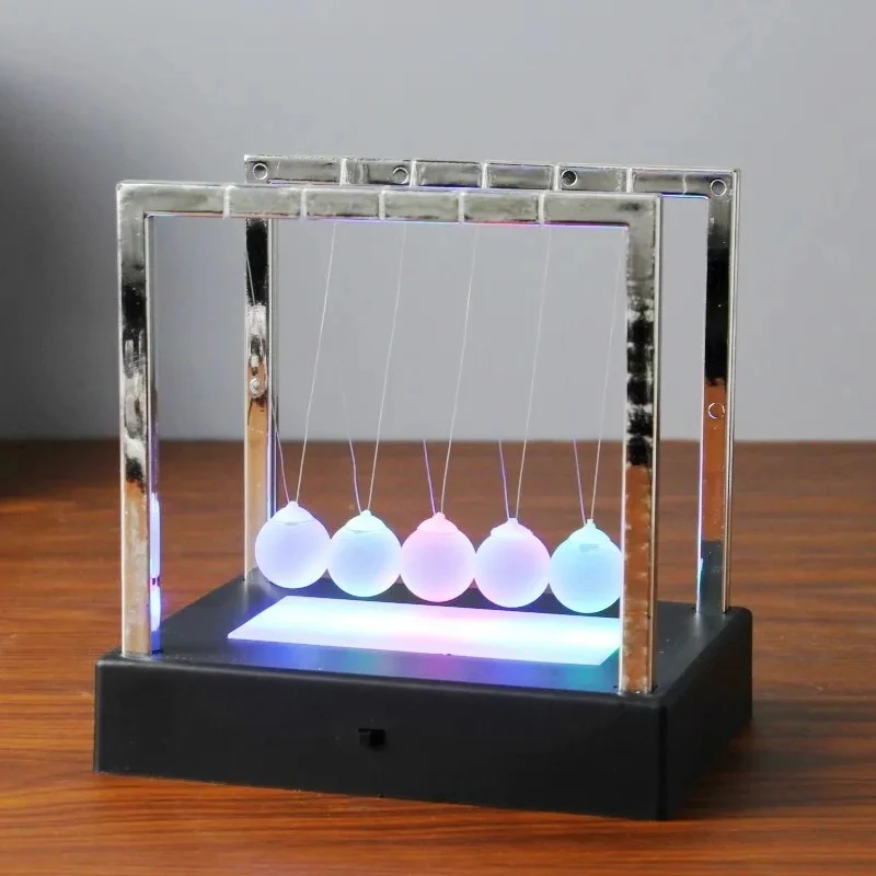 Newtons Cradle Balance Balls Colorful LED Light Science Physics Gadget Desktop Decoration Kinetic Motion Toy for Home and Office