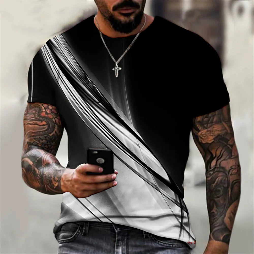 Black and White Striped Summer Men\'s Top Casual Everyday Top Street Fashion T-Shirt Large Size Quick Dry Loose Short Sleeve 5xl