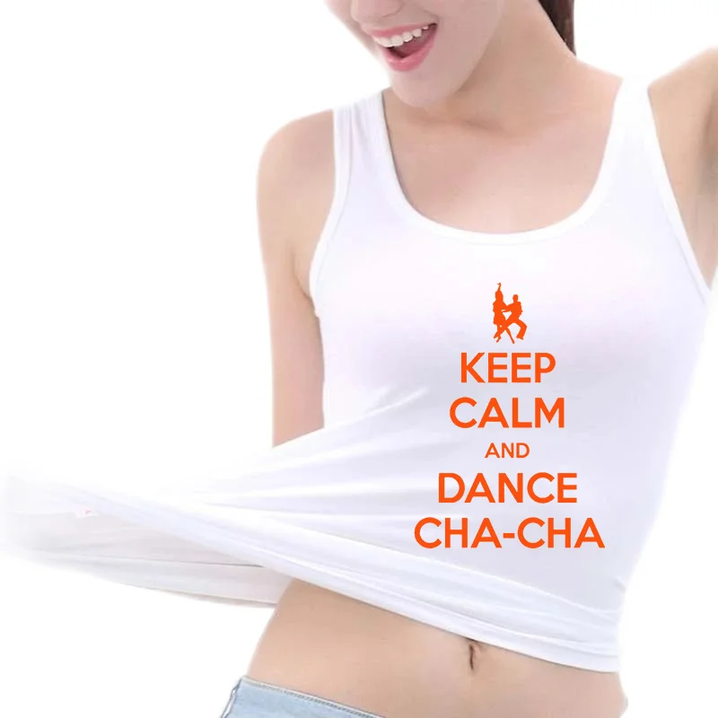 

Keep Calm And Dance Cha-Cha Design Sexy Breathable Tank Top Women's Leisure Sports Workout Sleeveless T-Shirt Fitness Tee