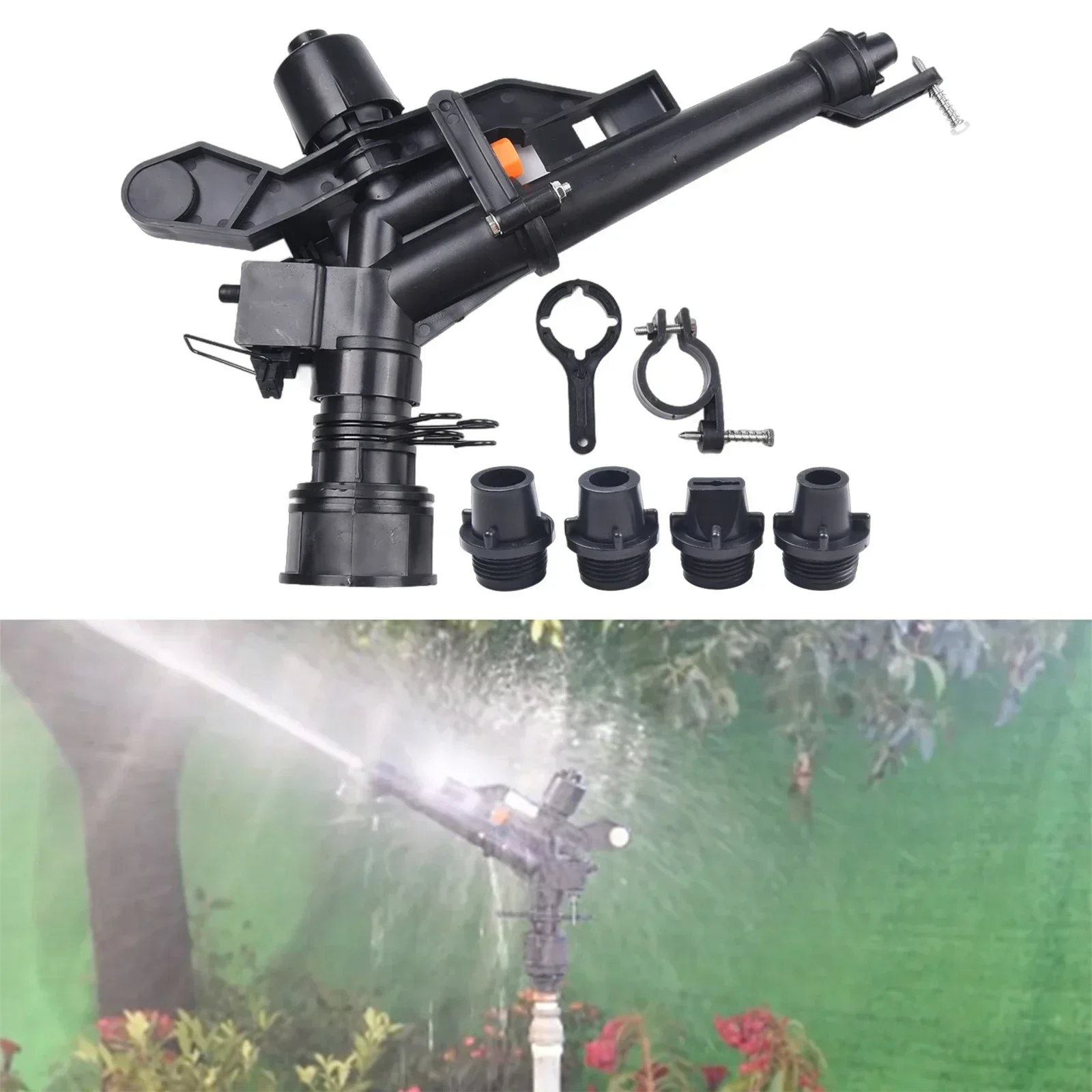

Garden Irrigation Sprinkler 1.5inch Female Thread 360° Sprinkler Adjustable Rocker Plastic Irrigation Sprinkler