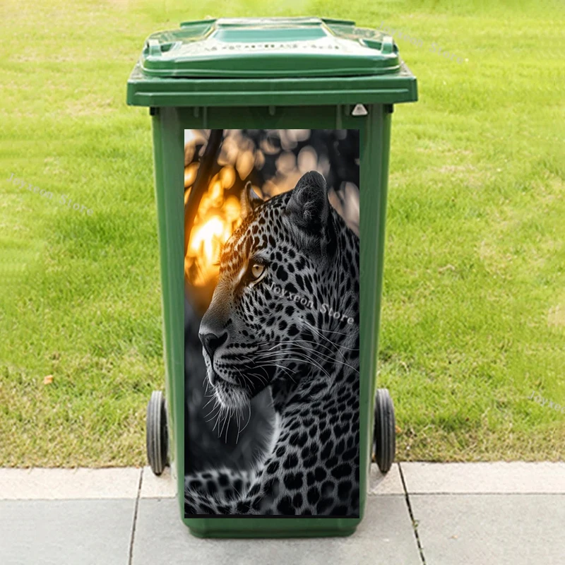 New Wild Leopard Print Trash Can Sticker Removable Waterproof Outdoor PVC Natural Lion Cubo De Basura Exterior 240l Decorations