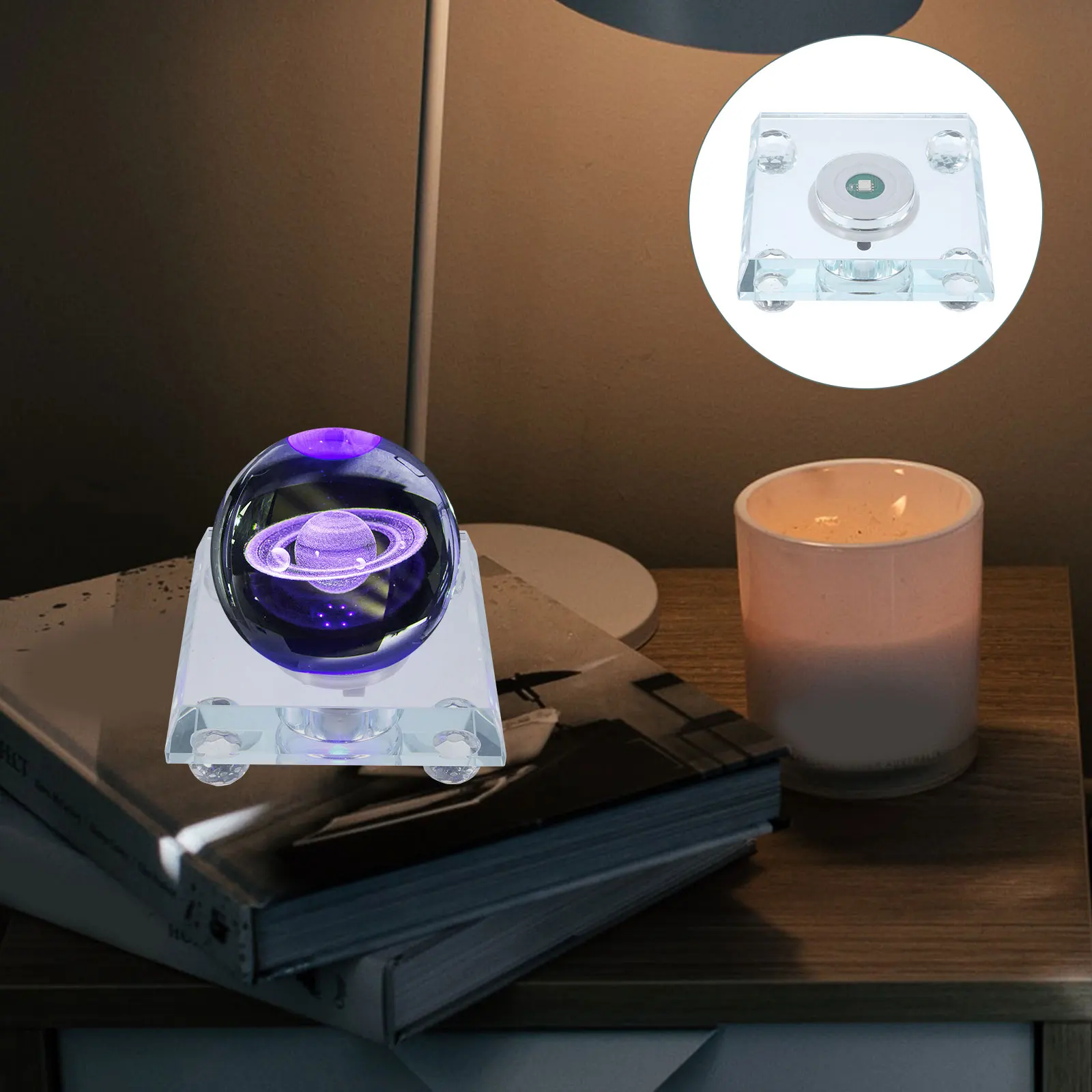 

USB Crystal Lamp Base Light Lighted Glass Stand Illumination for Dedicated Display