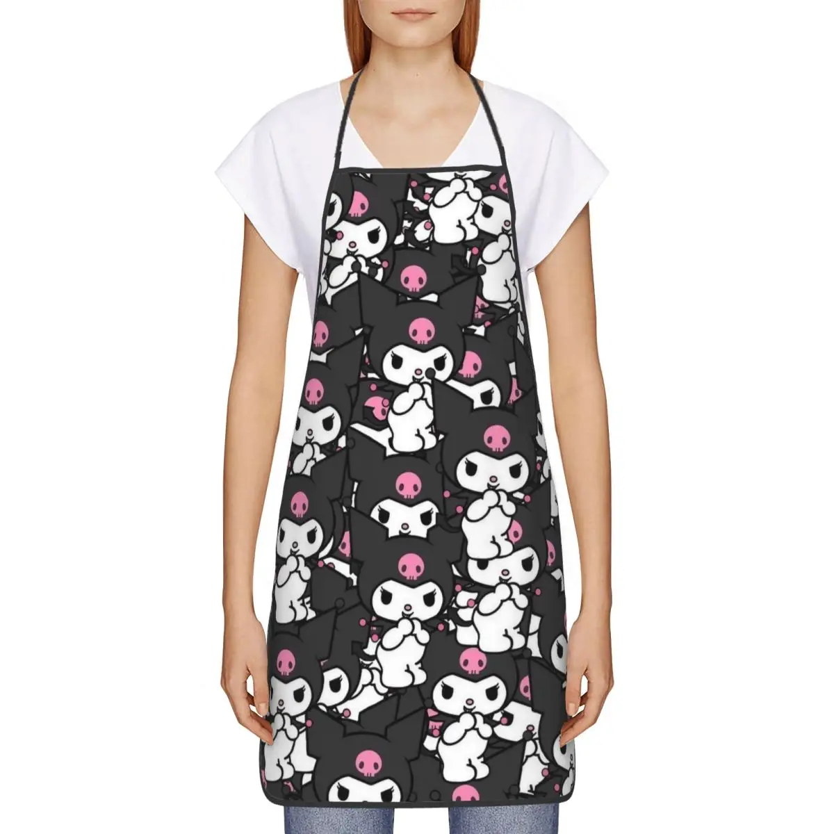 Kawaii Sanrio Kuromi Cartoon Cuisine Grill Baking Aprons Adjustable Pinafore for Adult Chef Restaurant