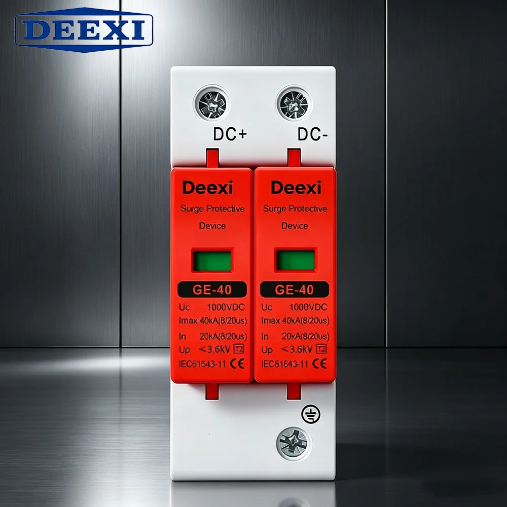 Deexi2P DC SPD 20KA 40KA Surge Protective Device 500V 600V 800V 1000V Voltage Protector Solar PV Photovoltaic Lightning Arrester