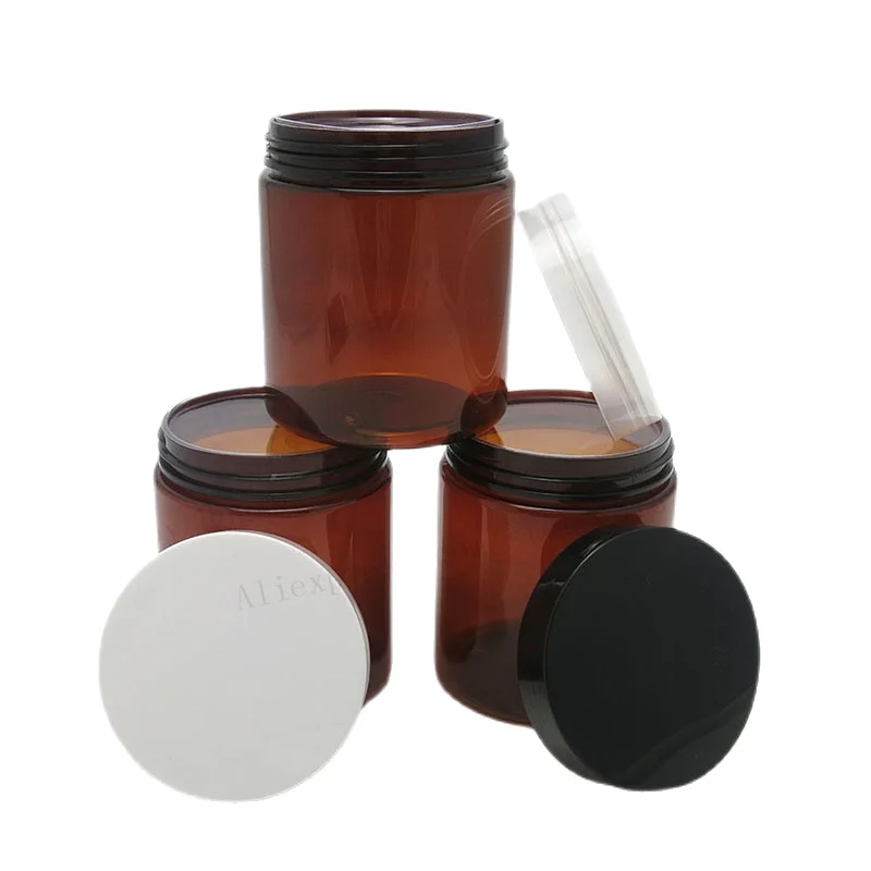 24pcs/lot 250g Empty Refillable Amber PET jars seal metal screw lids 250cc Empty cream cosmetic bottle