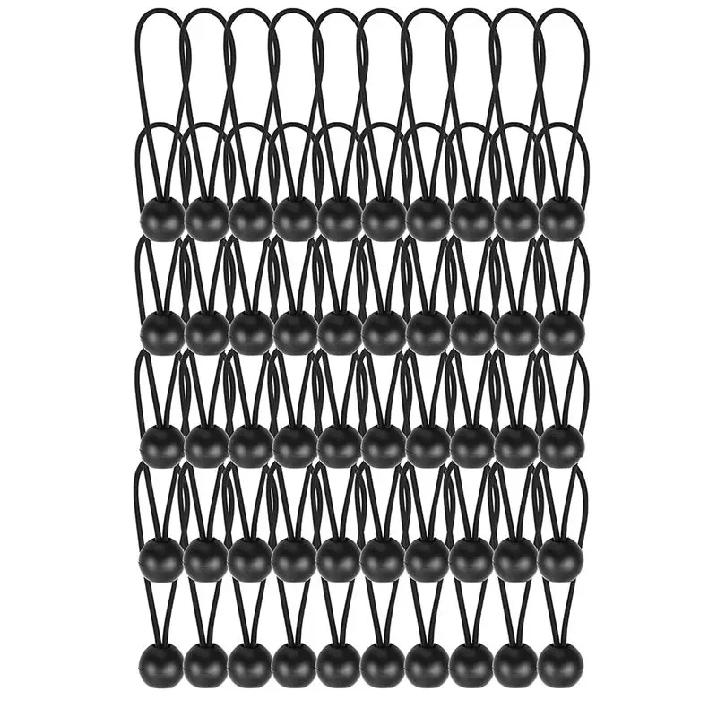 KSOL Ball Bungee Cords 6 Inch, 50 Pcs Heavy Duty Bungee Balls, Tarp Bungee with Balls, Black High Elastic Bungee Ties