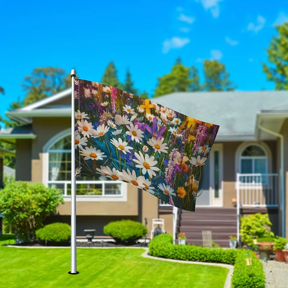 Vibrant Spring Meadow Daisy Flower Garden Polyester Flag Durable Outdoor Indoor Decor