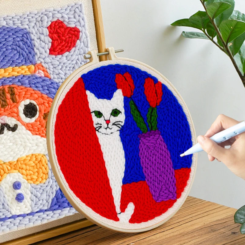 

Cartoon Punch Needle Embroidery Kit for Kids Magic Needle For Embroidery Set DIY Wool Yarn Handmade Needle Art Craft Home Decor