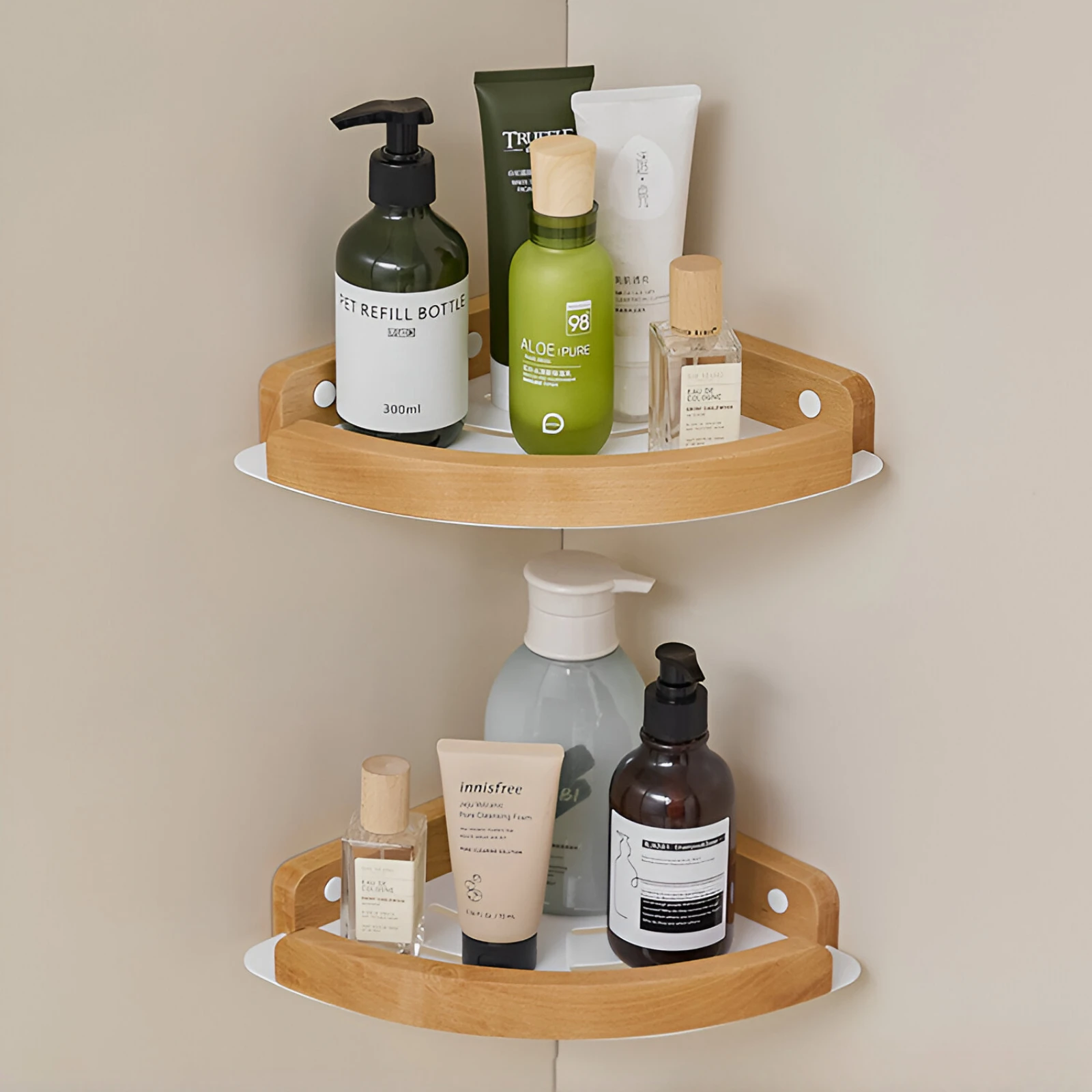 

Bathroom Shelves Wall Mounted Toilet and Bathroom Storage Solid Wood Non Perforated Triangular Frame Wall Corner Rack