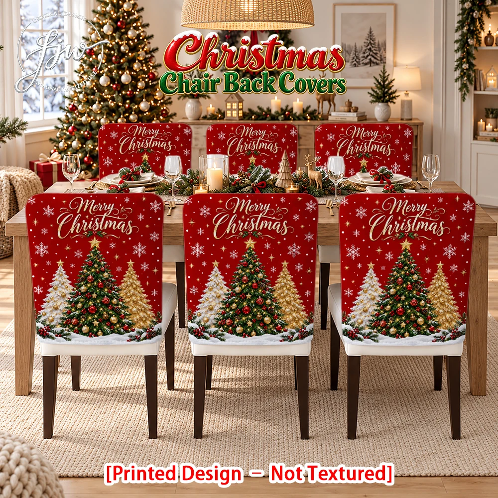 6/4/2pc Christmas Chair Back Covers, Festive Xmas Tree Snowflake Dining Chair Slipcovers for Holiday Party Home Decor