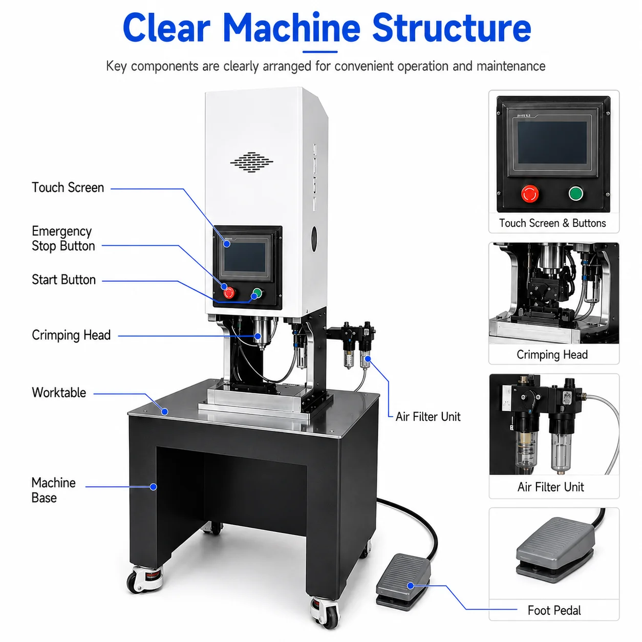 SQ-GSY10 10T Hydraulic Crimping Machine 1-90 Sq Mm OTP Die Color Touch Screen For Cable Lug Universal Terminal Crimping