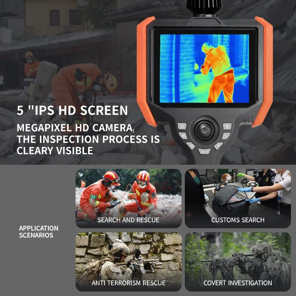 Borescope Infrared Thermal Imaging 5-inch HD Screen IP67 Waterproof Rigid Borescope for Vehicle Chassis Check