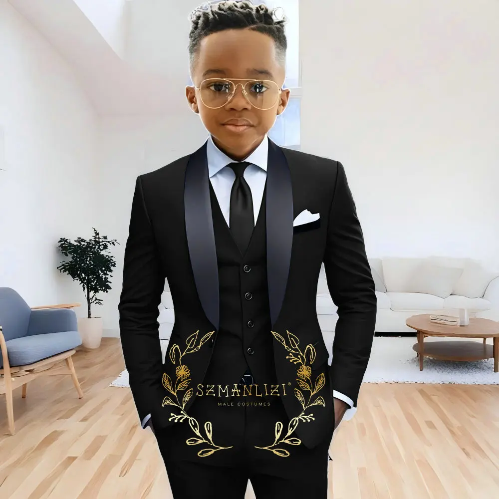 Formal Navy Blue Boys Suit Jacket Pants Vest 3 Piece Set Shawl Lapel Blazer for Kids Wedding Tuxedo Suits 2-16 Years Clothes